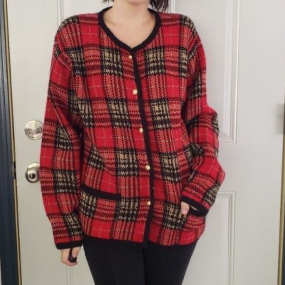 CLASSIC ELEMENTS Red Tartan Cardigan Plaid Sweater NWOT - Picture 2 of 11